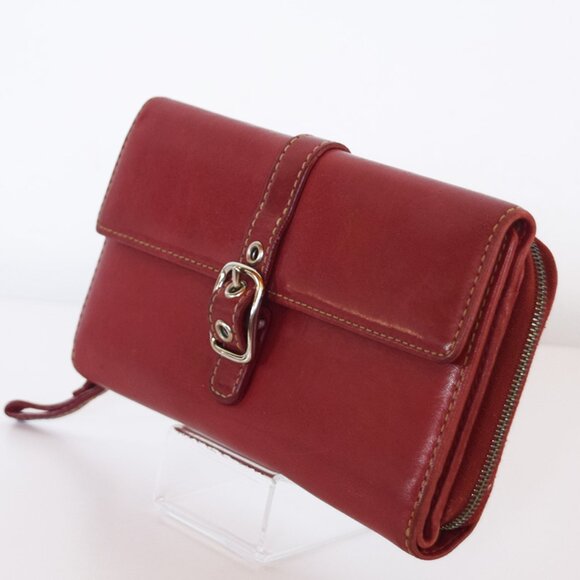 Coach Vintage Hamptons Red Leather Large Trifold Wallet with Buckle - Picture 3 of 15